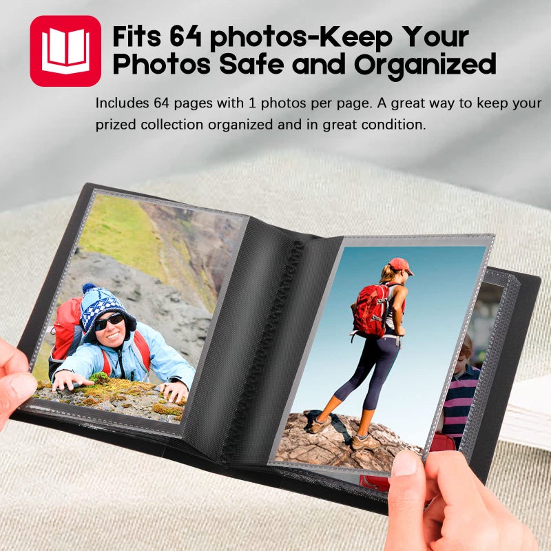 Aevdor 2Pack Small Photo Album 5x7 Holds 64 Photos Black Inner Page with Strong Elastic Band  5x7 Mini Book Photo Picture Album for Artwork  5x7 Picture Storage  Kids Art Storage  Postcards  Drawings Black - Image 5