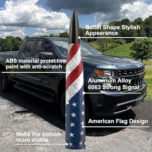 Engirette Car Truck Bullet Antenna Replacement Mast with Valve Stem Caps American Flag Style for GMC Sierra Chevy Silverado Dodge Ram 1500 2500 3500 Ford F150 F250 F350 Super Duty Raptor Accessories, Black - Image 3