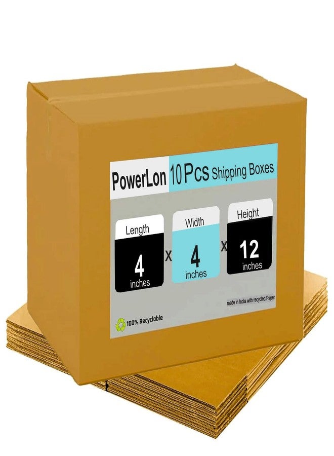 POWERLON صندوق باورلون بني مموج من 5 طبقات، صندوق تعبئة، مقاس 4 × 4 × 12، الطول 4 بوصة، العرض 4 بوصة، الارتفاع 12 بوصة، صندوق شحن، صندوق بريد (عبوة من 10 قطع) - Image 1