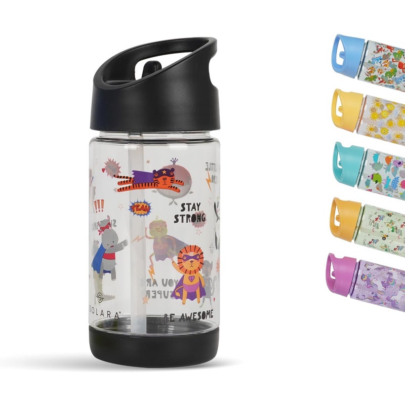 SOLARA Tritan Water Bottle for Kids 400ml, Kids Water Bottle, Sipper Water Bottle, BPA Free, Leak Proof, Food Grade, Animal Heroes - Image 1