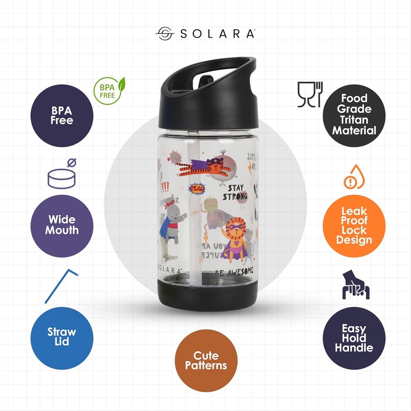 SOLARA Tritan Water Bottle for Kids 400ml, Kids Water Bottle, Sipper Water Bottle, BPA Free, Leak Proof, Food Grade, Animal Heroes - Image 2