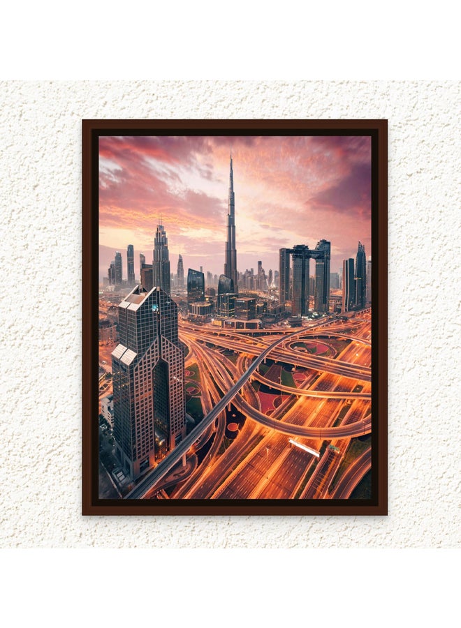 آرت دیکور  لوحة فنية جدارية مؤطرة من قماش برج خليفة مطبوعة لأفق دبي لتزيين الحائط في المكتب وغرفة المعيشة كهدية - Image 1