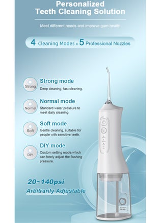 Portable Water Dental Flosser For Teeth Cleaning Dental Oral Irrigator With 4 Modes Scalable 4 Jet Nozzles IPX7 Water Resistance 300ML - view 2