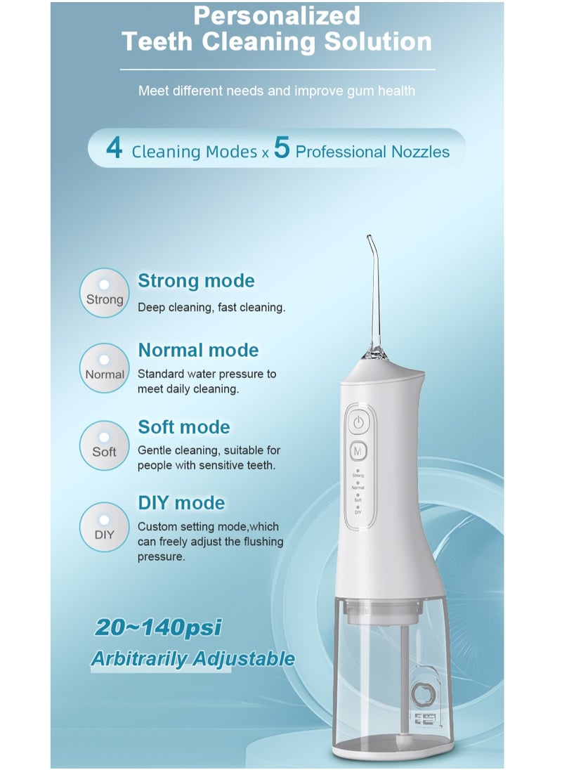 DOSCHER - Portable Water Dental Flosser For Teeth Cleaning Dental Oral Irrigator With 4 Modes Scalable 4 Jet Nozzles IPX7 Water Resistance 300ML - Image 1