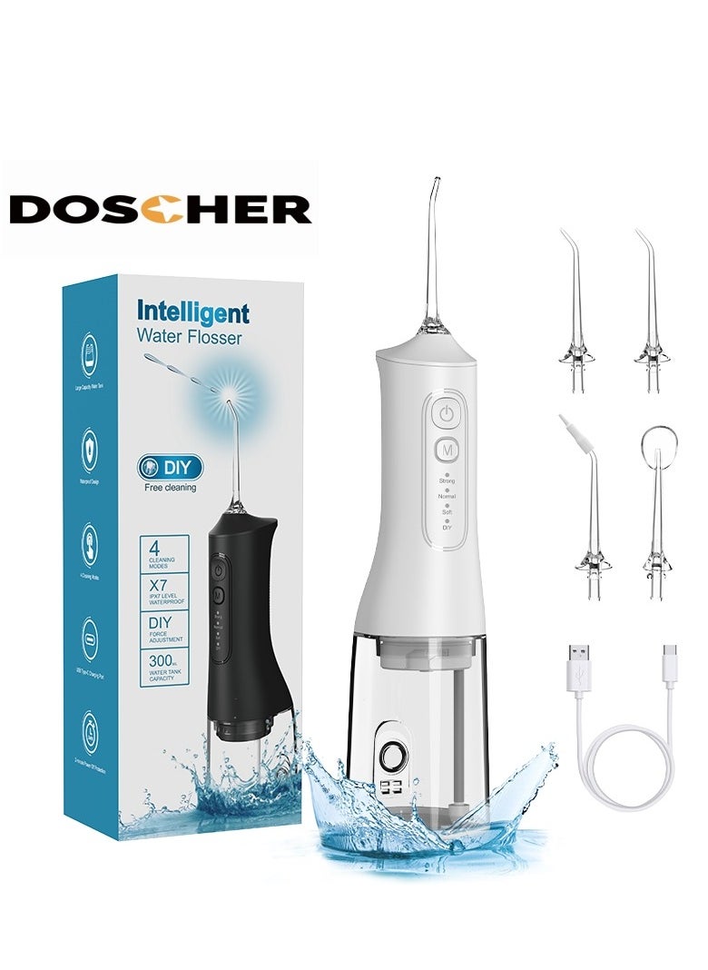 Portable Water Dental Flosser For Teeth Cleaning Dental Oral Irrigator With 4 Modes Scalable 4 Jet Nozzles IPX7 Water Resistance 300ML 