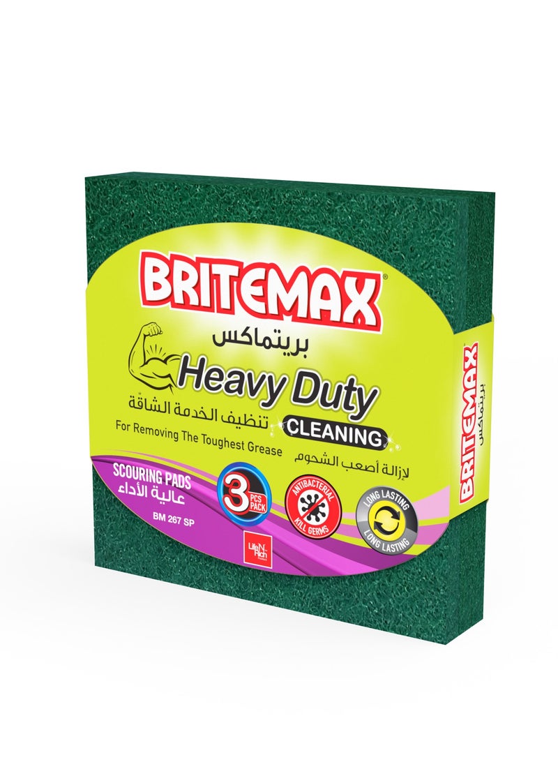 BRITEMAX BM267 Heavy Duty Scouring Pads – 3-Pack for Tough Stains (S-503) - Image 2