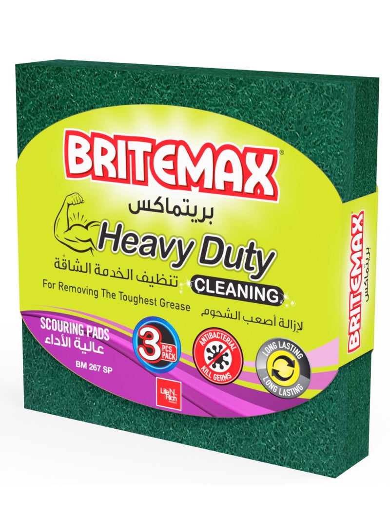 BRITEMAX BM267 Heavy Duty Scouring Pads – 3-Pack for Tough Stains (S-503) - Image 1