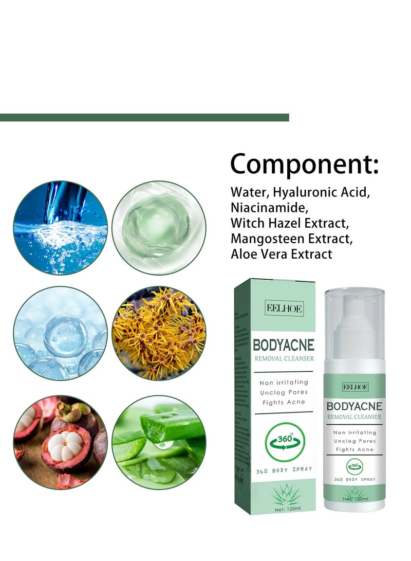 EELHOE Body Acne Cleansing Spray Deep Cleansing Back Arms Downplaying Acne Marks Beauty Moisturising Spray 120ML - Image 4