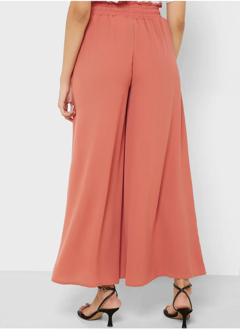 جينجر Elasticised Waist Wide Leg Volume Pants