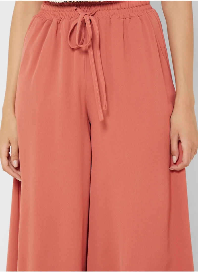 جينجر Elasticised Waist Wide Leg Volume Pants