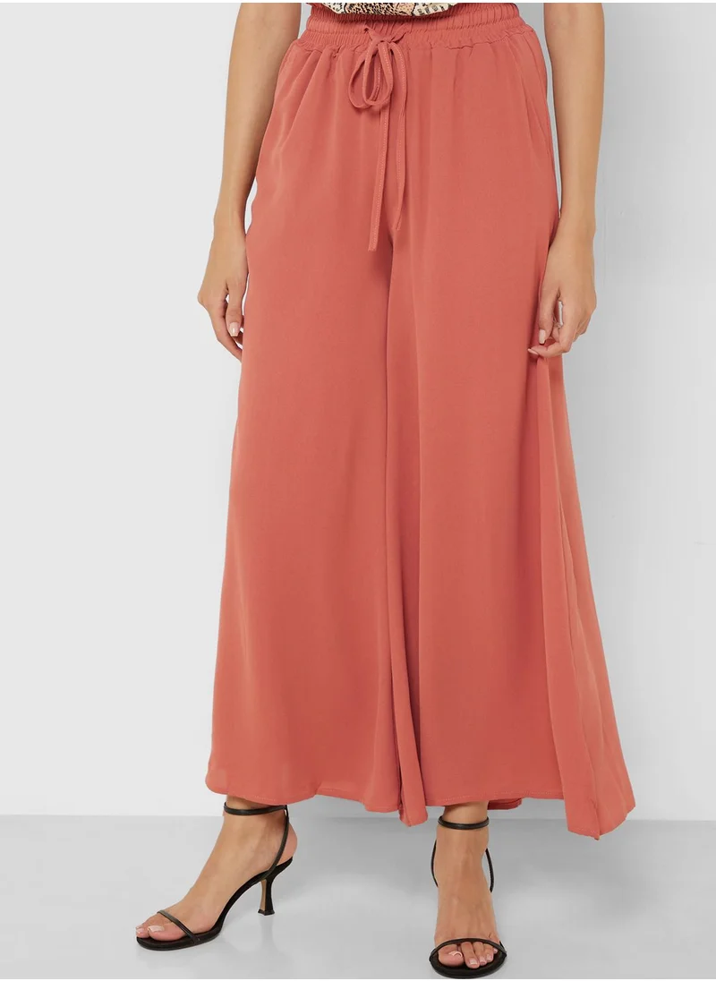 جينجر Elasticised Waist Wide Leg Volume Pants