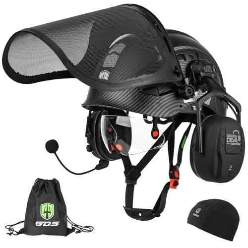 GREEN DEVIL Forestry Chainsaw Safety Helmet with Bluetooth Ear Muffs Arborist Helmet Hard Hat with Builtin Visor Face Shield 5 in 1 System Logging Garden Work Hardhats for Men Women - Image 1