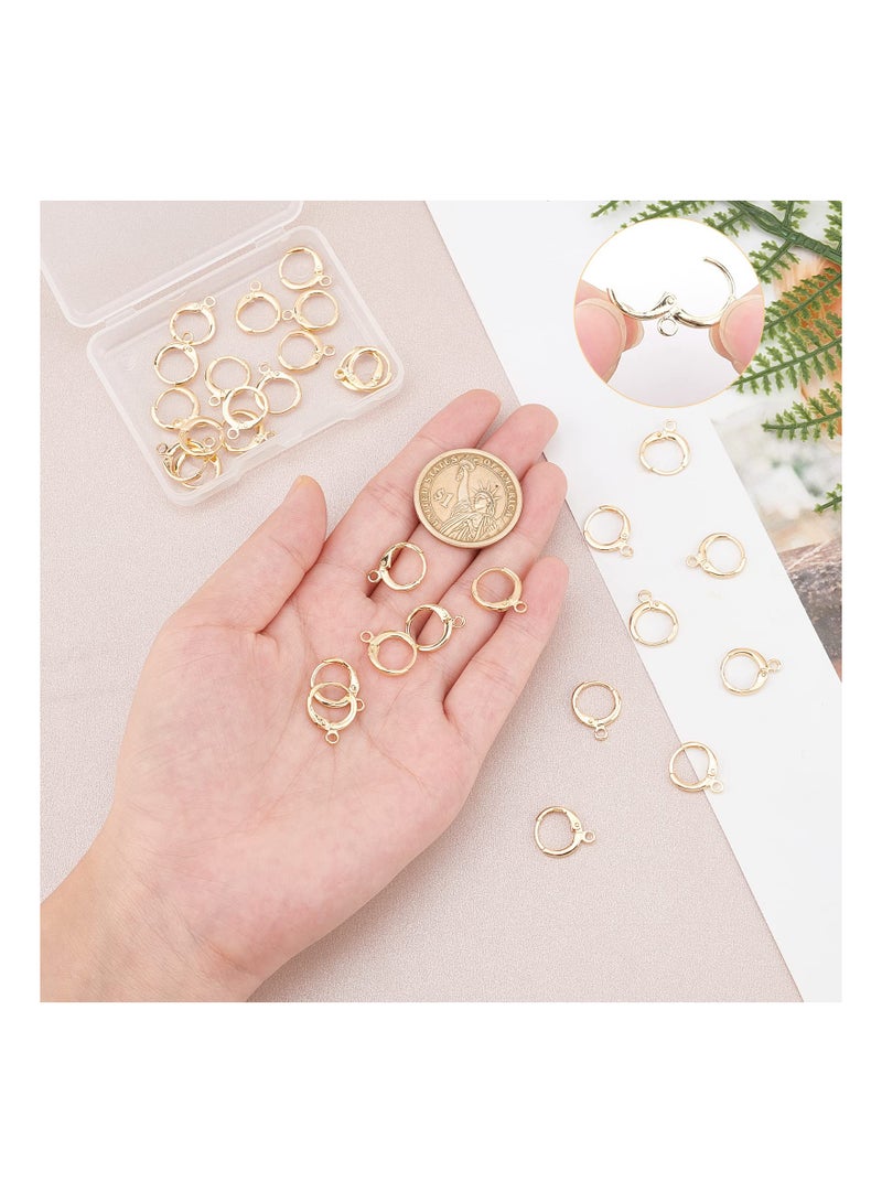 30pcs Earring Hooks Huggie Hoop, Hypoallergenic Dangle Tarnish Resistant Round Earring Hooks, 18K Gold Plated Lever Back Earring Hook for Men Women Earring Jewelry Making, 11.5x15x2mm