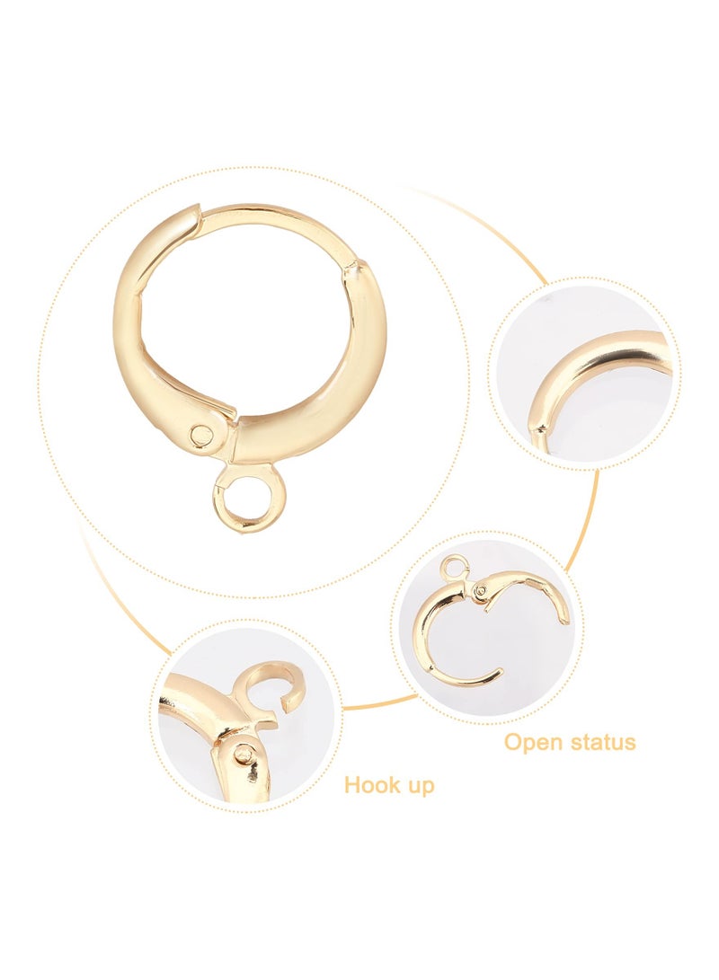 30pcs Earring Hooks Huggie Hoop, Hypoallergenic Dangle Tarnish Resistant Round Earring Hooks, 18K Gold Plated Lever Back Earring Hook for Men Women Earring Jewelry Making, 11.5x15x2mm