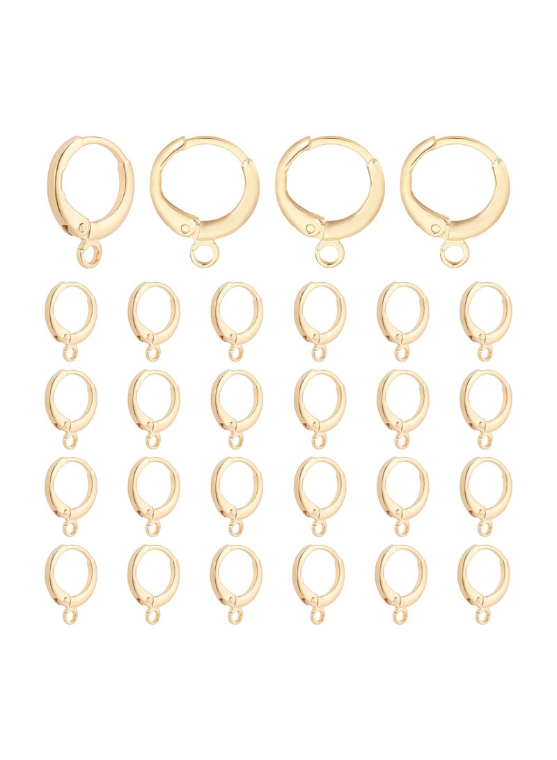 30pcs Earring Hooks Huggie Hoop, Hypoallergenic Dangle Tarnish Resistant Round Earring Hooks, 18K Gold Plated Lever Back Earring Hook for Men Women Earring Jewelry Making, 11.5x15x2mm