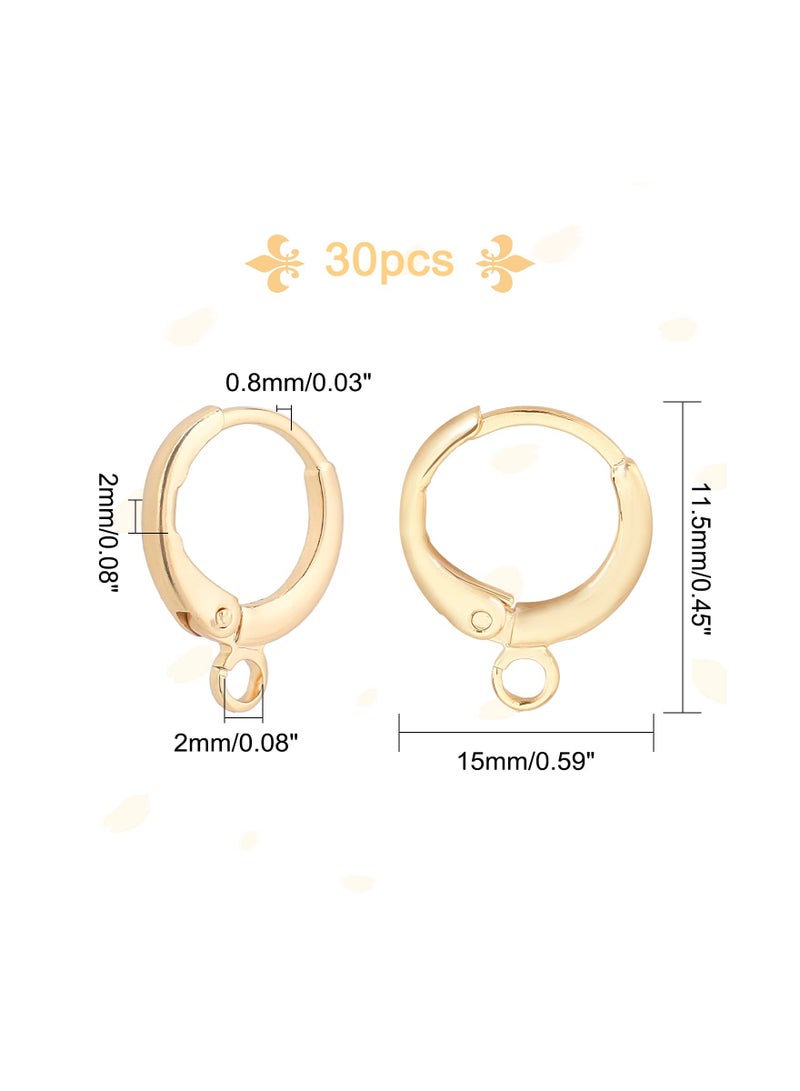 30pcs Earring Hooks Huggie Hoop, Hypoallergenic Dangle Tarnish Resistant Round Earring Hooks, 18K Gold Plated Lever Back Earring Hook for Men Women Earring Jewelry Making, 11.5x15x2mm