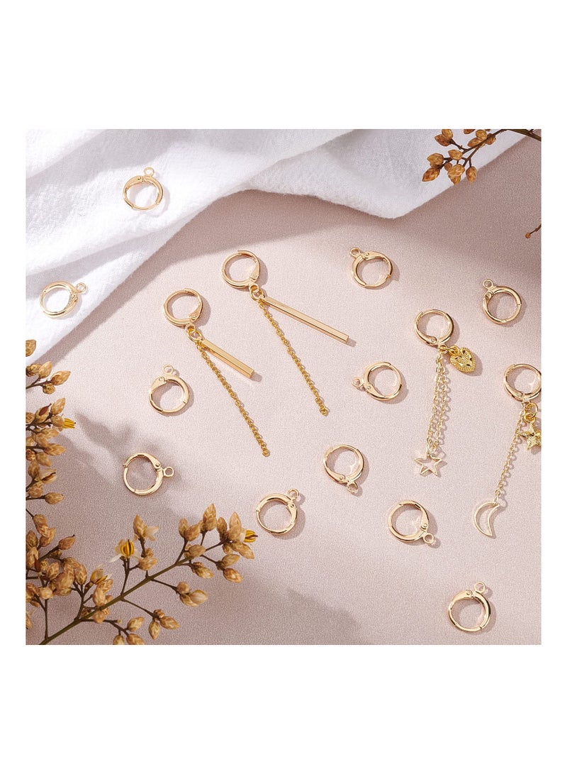 30pcs Earring Hooks Huggie Hoop, Hypoallergenic Dangle Tarnish Resistant Round Earring Hooks, 18K Gold Plated Lever Back Earring Hook for Men Women Earring Jewelry Making, 11.5x15x2mm