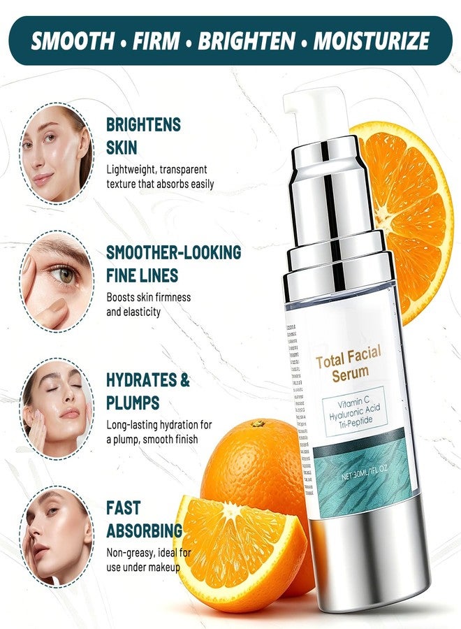 DOUNIU Total Facial Serum, Anti-Aging Vitamin C Serum, Hyaluronic Acid & Peptides, Hydrating Moisturizing Skin Care, 1 Fl Oz - Image 2