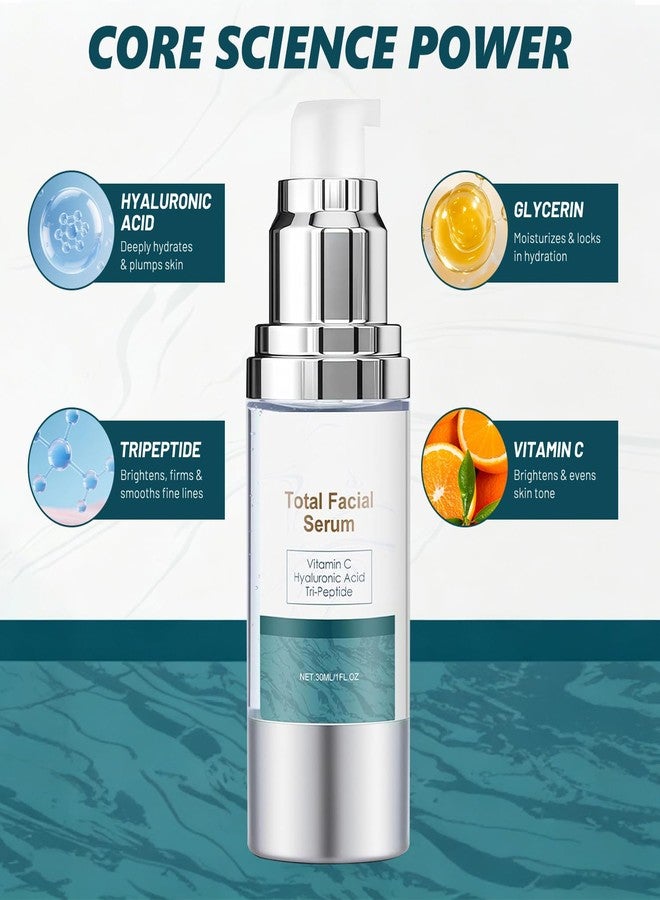 DOUNIU Total Facial Serum, Anti-Aging Vitamin C Serum, Hyaluronic Acid & Peptides, Hydrating Moisturizing Skin Care, 1 Fl Oz - Image 4