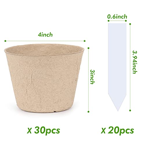 homenote Peat Pots, 30 Pcs 4 Inch Seed Starting Pots with Drainage Holes Round Nursery Plants Pots with Bonus 20 Plant Labels - Image 4