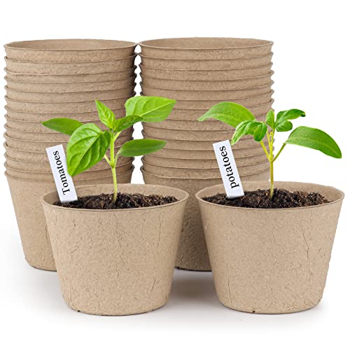 homenote Peat Pots, 30 Pcs 4 Inch Seed Starting Pots with Drainage Holes Round Nursery Plants Pots with Bonus 20 Plant Labels - Image 1