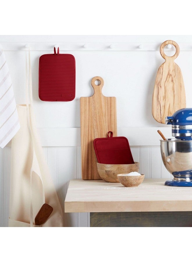 KitchenAid Ribbed Soft Silicone Pot Holder Set, Smoked Paprika 7"x9" - Image 2