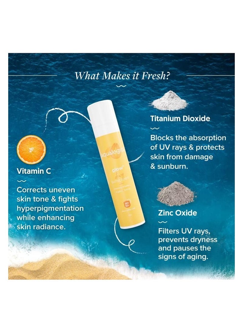 Aqualogica Aqualogica Glow+ Dewy Sunscreen SPF 50 PA+++ For UVA/B & Blue Light Protection, for Glowing & Well Protected Skin, Cream, 50G  - Image 2