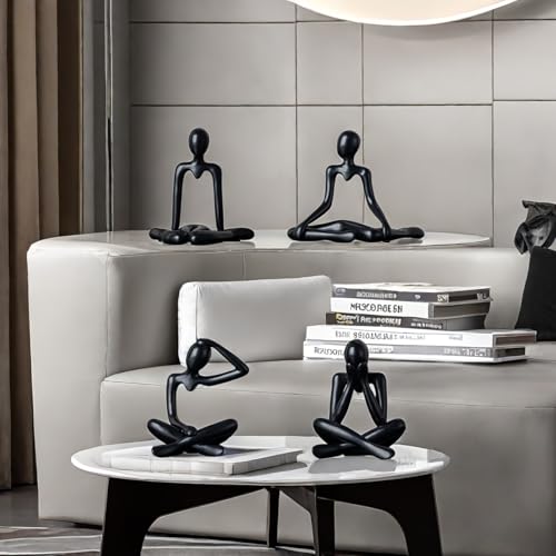 Street27® 4pcs Decorative Abstract Thinker Men Statue showpiece Set | Home Decor Items|Premium PVC Modern Art showpiece for Home Decor Living Room Bedroom Bookshelf Desktop Table Office Gift (Black) - Image 1