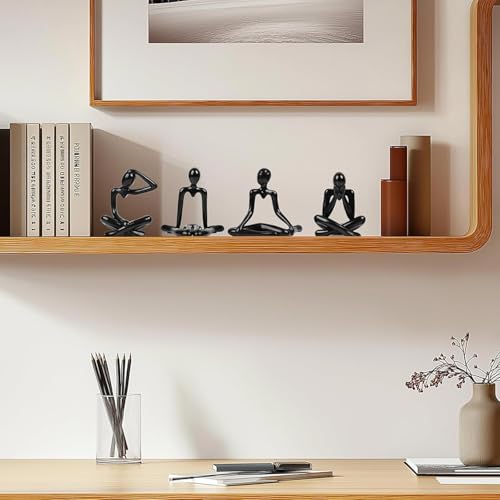 Street27® 4pcs Decorative Abstract Thinker Men Statue showpiece Set | Home Decor Items|Premium PVC Modern Art showpiece for Home Decor Living Room Bedroom Bookshelf Desktop Table Office Gift (Black) - Image 2
