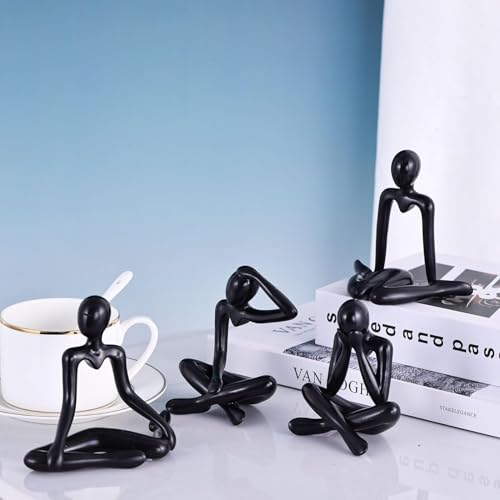 Street27® 4pcs Decorative Abstract Thinker Men Statue showpiece Set | Home Decor Items|Premium PVC Modern Art showpiece for Home Decor Living Room Bedroom Bookshelf Desktop Table Office Gift (Black) - Image 3