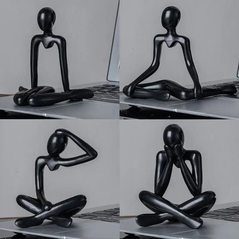 Street27® 4pcs Decorative Abstract Thinker Men Statue showpiece Set | Home Decor Items|Premium PVC Modern Art showpiece for Home Decor Living Room Bedroom Bookshelf Desktop Table Office Gift (Black) - Image 5
