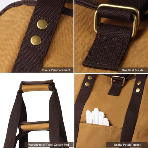 BONTHEE Firewood Carrier, Waxed Canvas Log Carrier, Extra Large Firewood Holder Indoor, Canvas Wood Carrier for Firewood with Handles, Contained Weight-Relief Pad for Easy Carry - Earth Yellow - Image 4