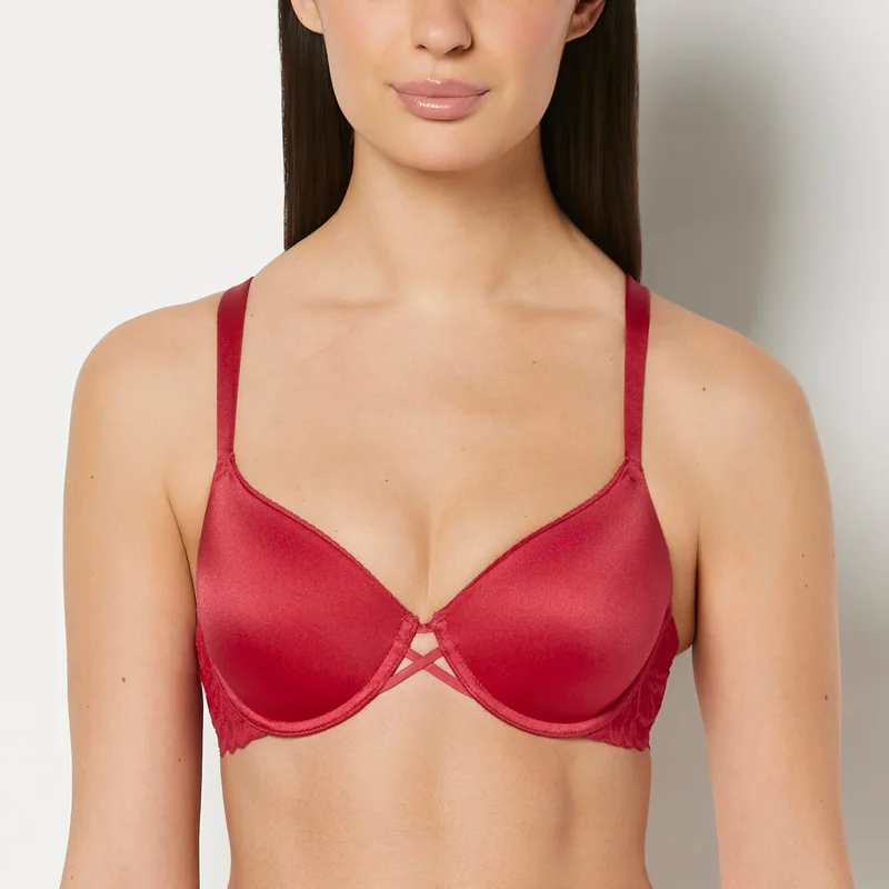 لا سينزا La Senza Lightly Lined Full Coverage Bra With Lush Lace Wing In Passion Red