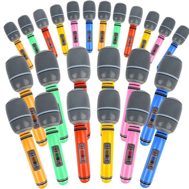 Feradny 24 Pieces Giant Blow up Microphone Inflatable Microphones Assorted Colors Inflatable Microphone Props Plastic Toys for Musical Concert Themed Party Role Play Party Decoration Supplies - Image 3