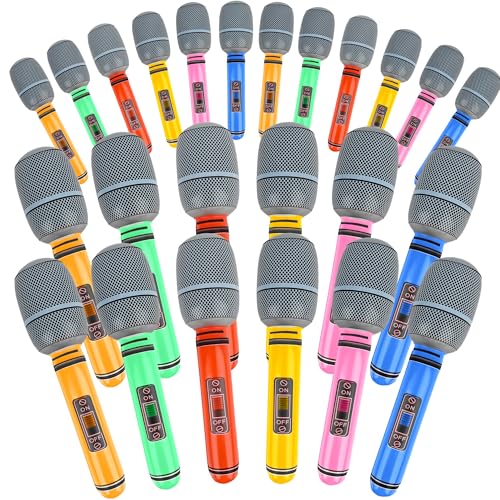 Feradny 24 Pieces Giant Blow up Microphone Inflatable Microphones Assorted Colors Inflatable Microphone Props Plastic Toys for Musical Concert Themed Party Role Play Party Decoration Supplies - Image 1
