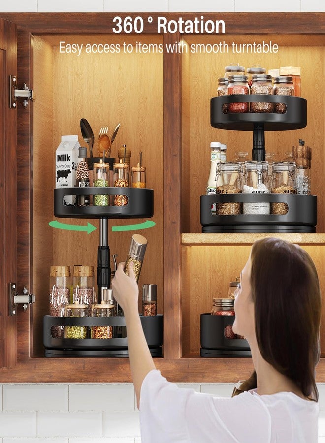 SAYZH Lazy Susans Organizer 2 Tier Metal Steel, Turntable Height Adjustable, Rotating Spice Racks for Pantry Cabinet Cupboard Table, 10 inch, Black - Image 3