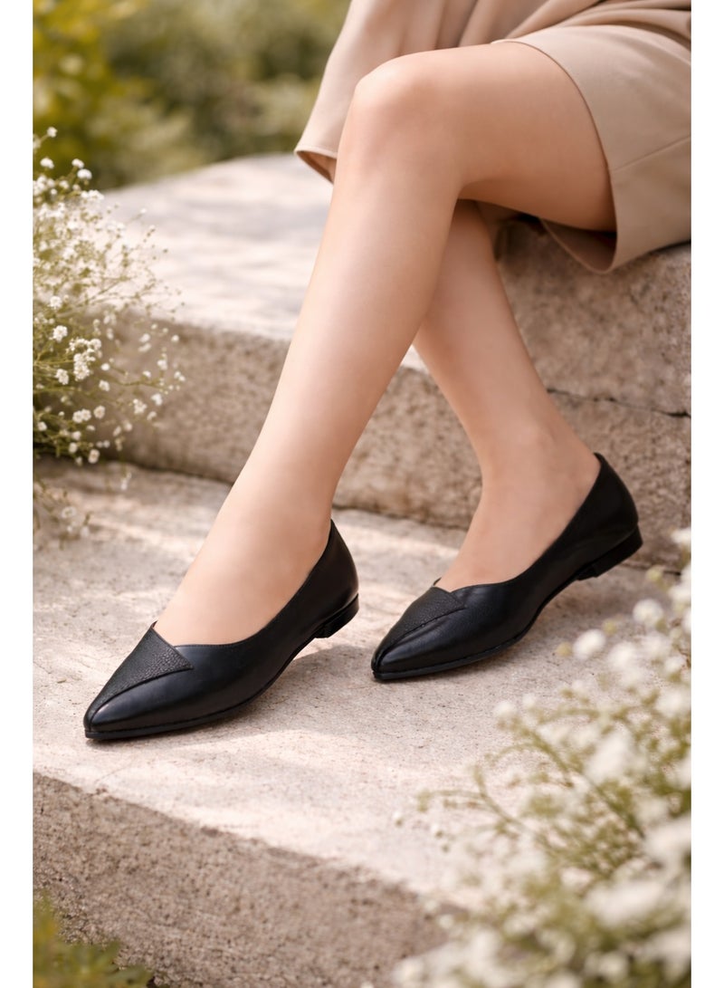 Ballerinas Flat Leather for women BN-505 - Black
