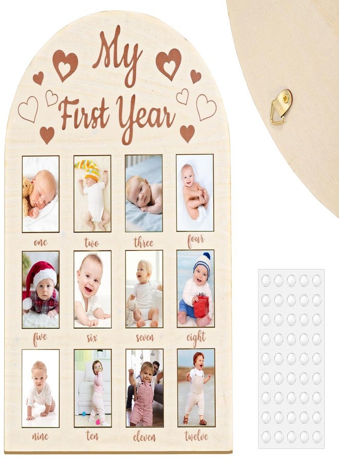 DACO MIN Photo Frame My First Year Photo Display Board, 17x12 INCH - Fits 2 x 3 Inch Photo, Baby's One Year Picture Frame 12 Months Milestone Board Nursery Decor Gift for Boy Girl（Heart - Image 1