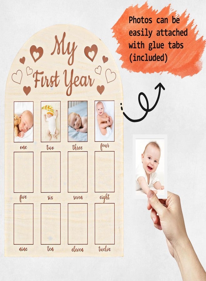 DACO MIN Photo Frame My First Year Photo Display Board, 17x12 INCH - Fits 2 x 3 Inch Photo, Baby's One Year Picture Frame 12 Months Milestone Board Nursery Decor Gift for Boy Girl（Heart - Image 3