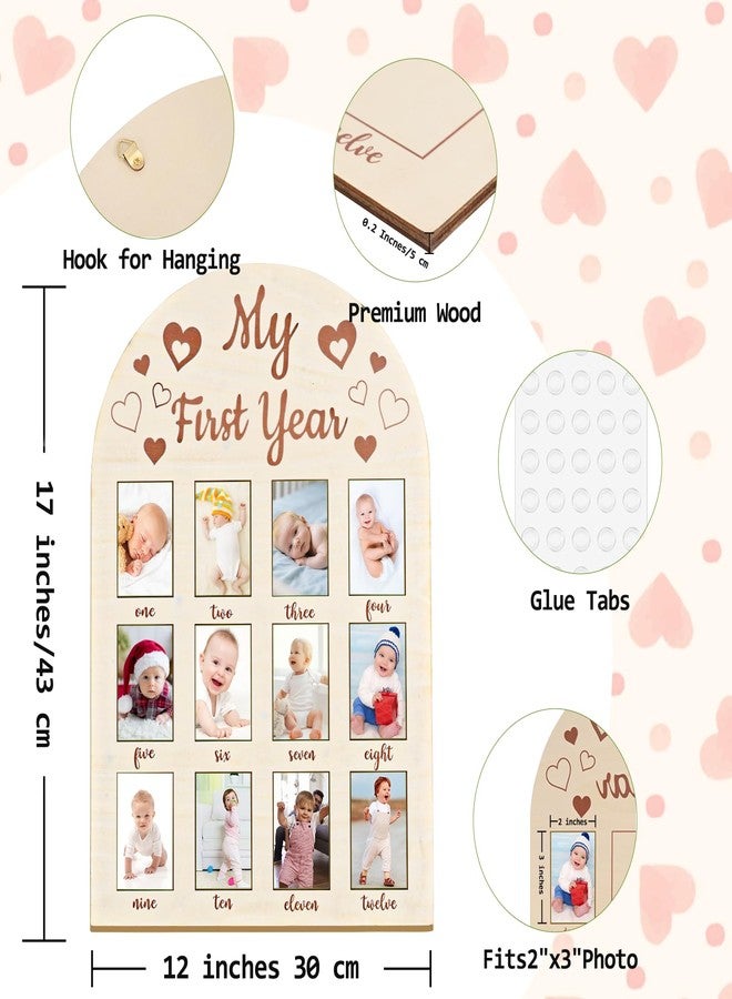 DACO MIN Photo Frame My First Year Photo Display Board, 17x12 INCH - Fits 2 x 3 Inch Photo, Baby's One Year Picture Frame 12 Months Milestone Board Nursery Decor Gift for Boy Girl（Heart - Image 2