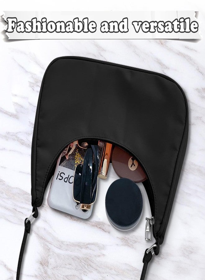 WisePoint Crescent Bag, Nylon Dumpling Bag with Zipper Mini Handbag for women, Fashionable Luna Bag for Shopping, Dating (black) - Image 3