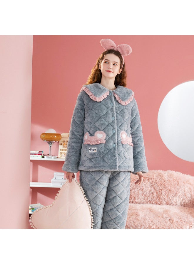 Fenton cute Lace Collar Pocket Women's Loungewear & Sleepwear Set For Autumn/winter - Image 2