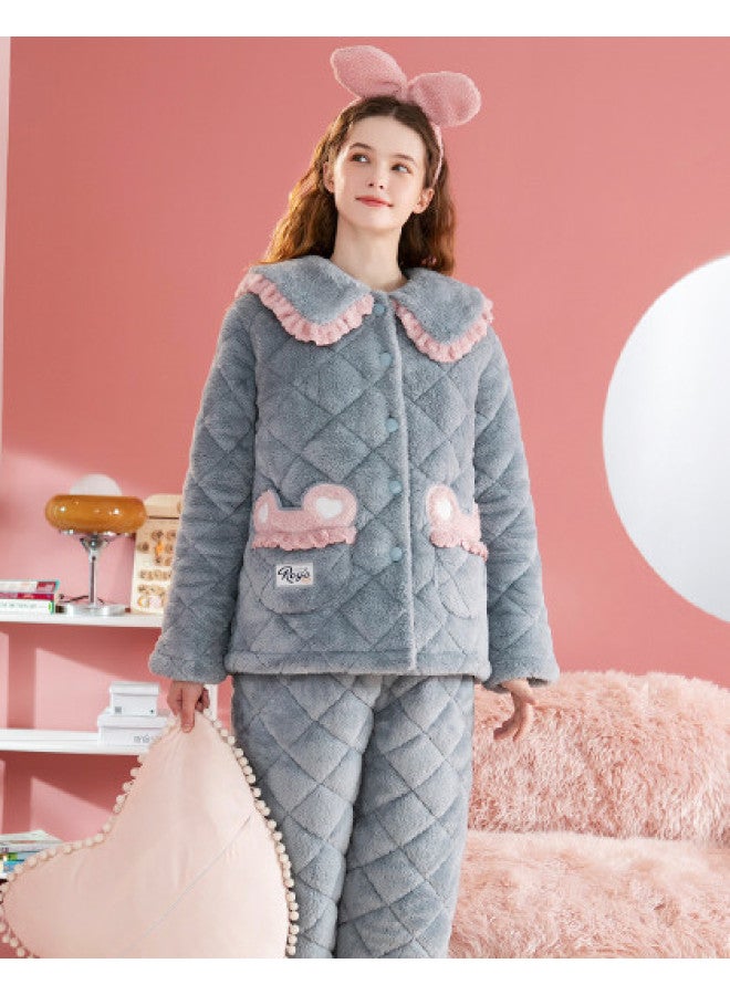 Fenton cute Lace Collar Pocket Women's Loungewear & Sleepwear Set For Autumn/winter - Image 1