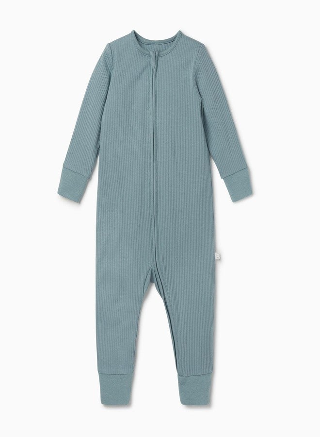 MORI Baby Boys and Girls Ribbed Clever One Piece Romper in Pine - Unisex Toddler Two Way Zipped Long Sleeve - 12-18 Months - Image 5