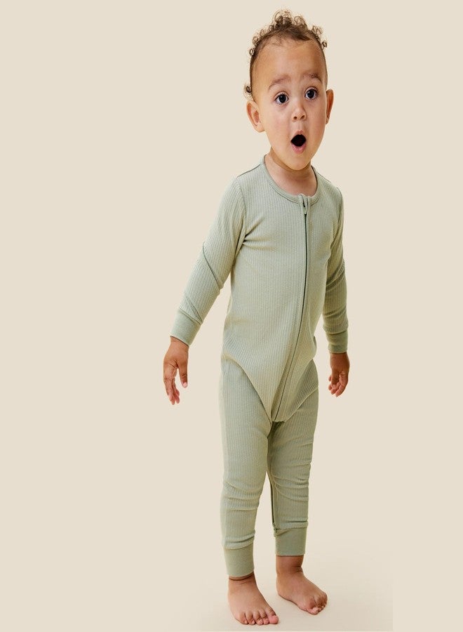 MORI Baby Boys and Girls Ribbed Clever One Piece Romper in Pine - Unisex Toddler Two Way Zipped Long Sleeve - 12-18 Months - Image 3