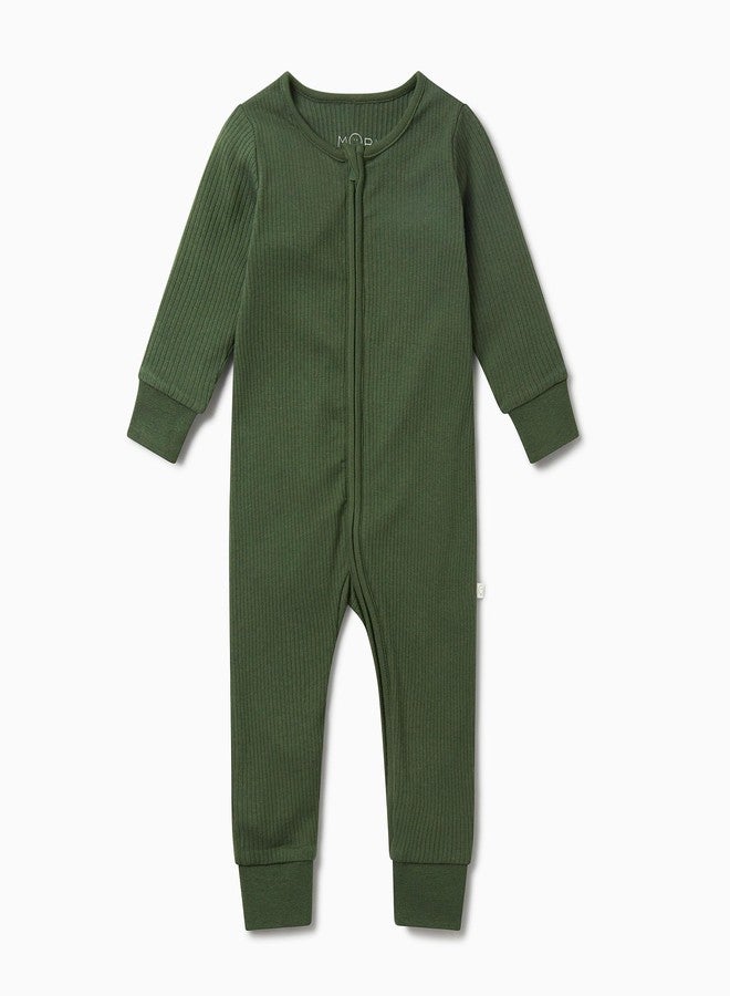 MORI Baby Boys and Girls Ribbed Clever One Piece Romper in Pine - Unisex Toddler Two Way Zipped Long Sleeve - 12-18 Months - Image 4