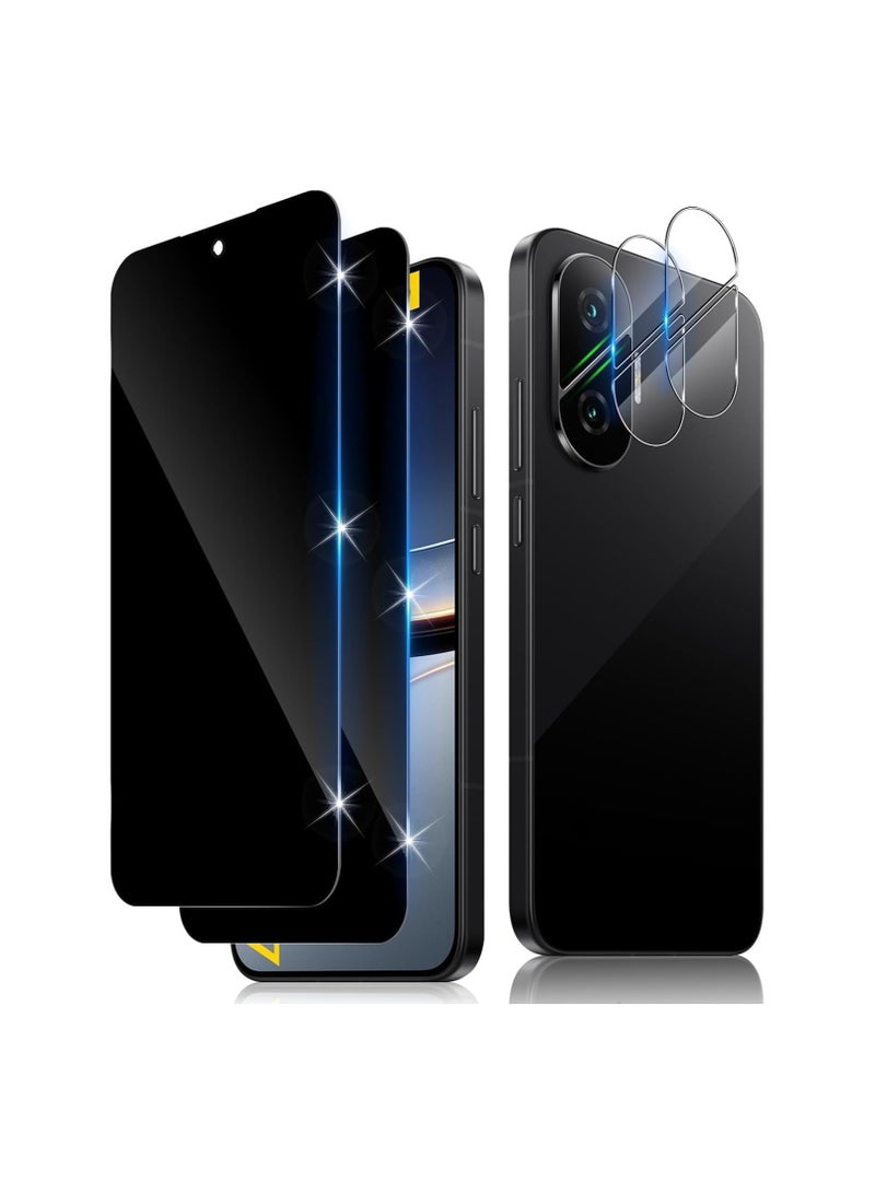 【2+2-piece set】 Privacy Screen Protector Compatible with Xiaomi POCO F7, Anti-Spy Tempered Glass with Camera Lens Protector, 9H Hardness Scratch-Resistant, Fingerprint-Resistant, Bubble-Free - Image 1