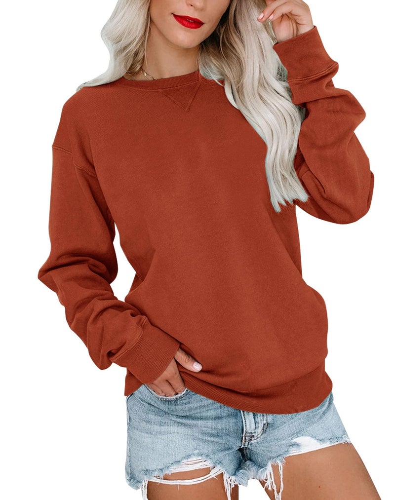 Bingerlily Womens Casual Long Sleeve Sweatshirt Crew Neck Cute Pullover Relaxed Fit Tops Caramel - Image 1