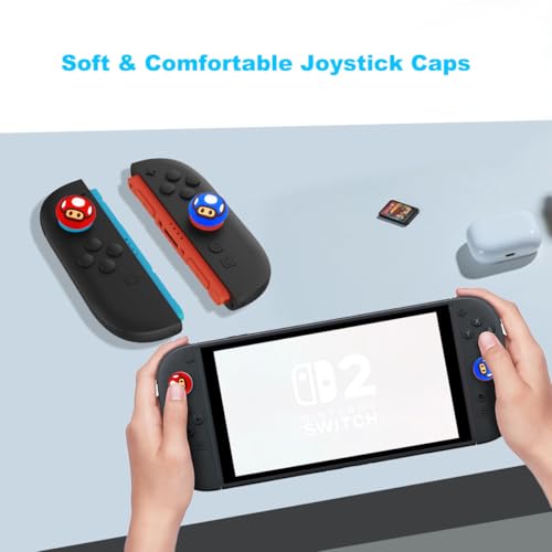 Sunmike Thumb Grips Caps for Nintendo Switch 2 (2025), 4 Pcs Cute Switch 2 Joystick Caps Soft Joy Con Joystick Covers Silicone Thumbstick Button Cap Switch 2 Accessories - Red & Blue - Image 5