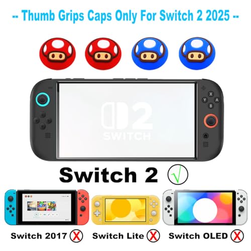 Sunmike Thumb Grips Caps for Nintendo Switch 2 (2025), 4 Pcs Cute Switch 2 Joystick Caps Soft Joy Con Joystick Covers Silicone Thumbstick Button Cap Switch 2 Accessories - Red & Blue - Image 2